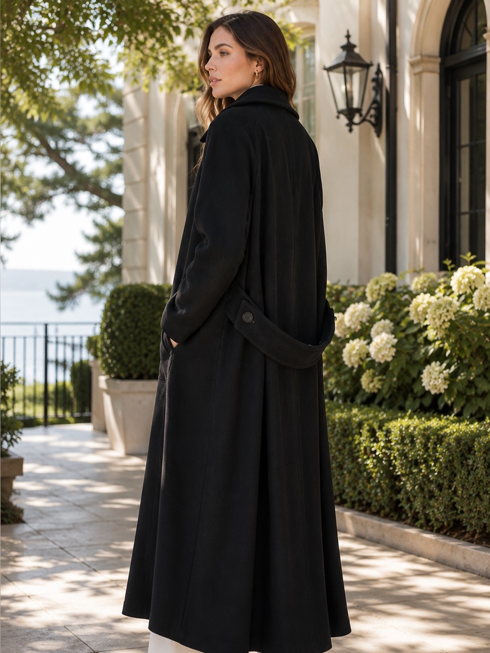 VINTAGE BADGLEY MISCHKA FOR NEIMAN MARCUS Black Wool Pea Coat, 12